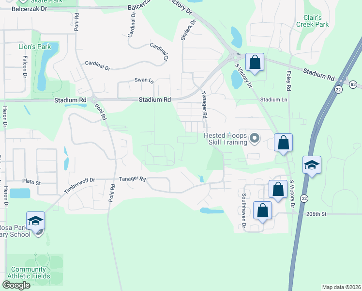 map of restaurants, bars, coffee shops, grocery stores, and more near 600 Tanager Path in Mankato