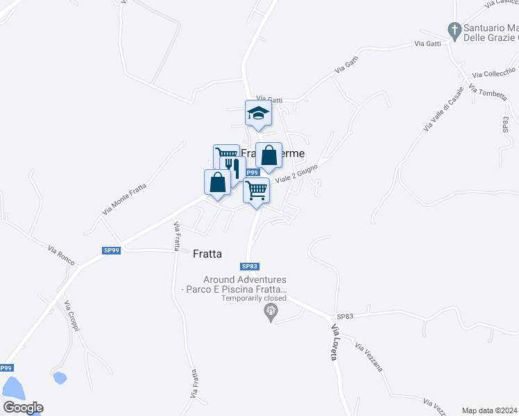 map of restaurants, bars, coffee shops, grocery stores, and more near Strada Provinciale 83 in Fratta Terme