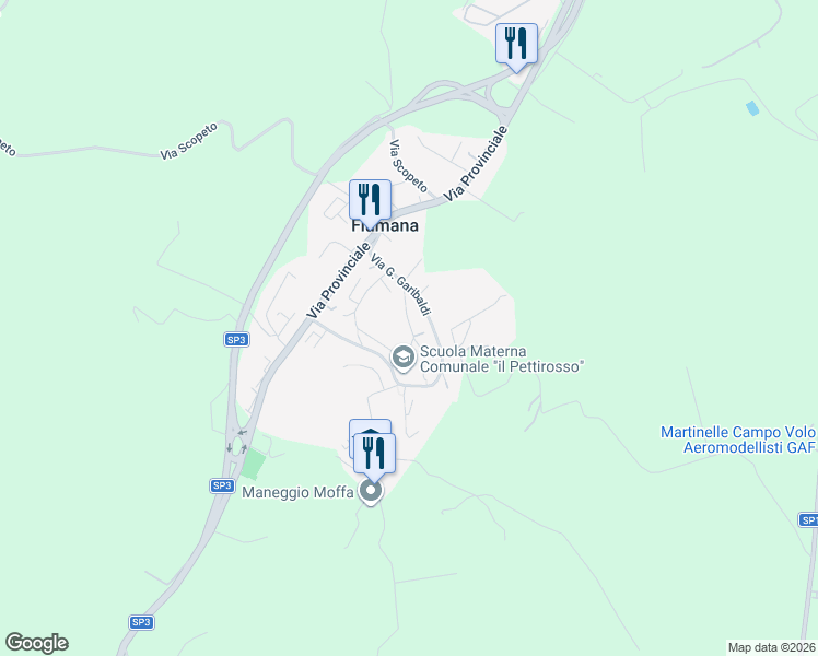 map of restaurants, bars, coffee shops, grocery stores, and more near 29 Via G. Garibaldi in Fiumana