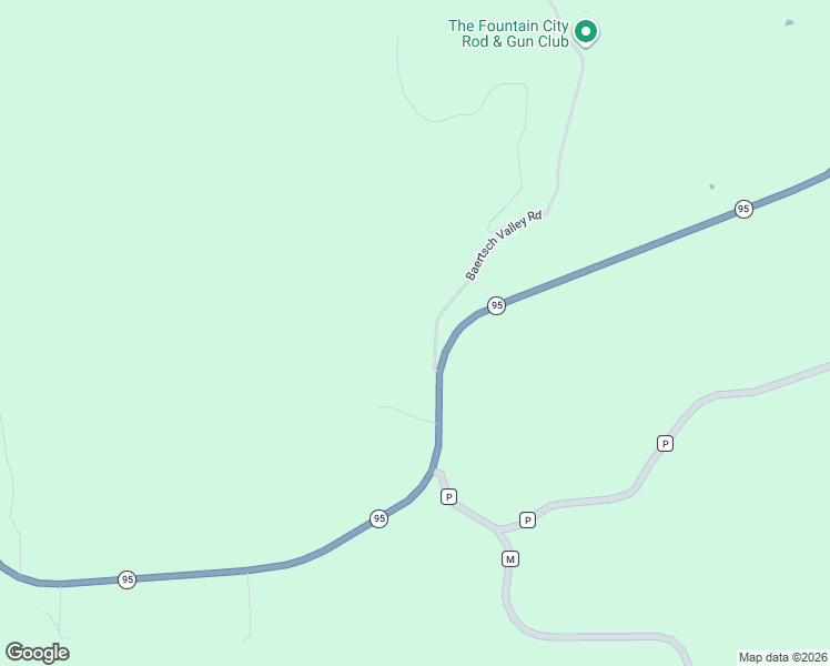 map of restaurants, bars, coffee shops, grocery stores, and more near S3093 Baertsch Valley Road in Fountain City