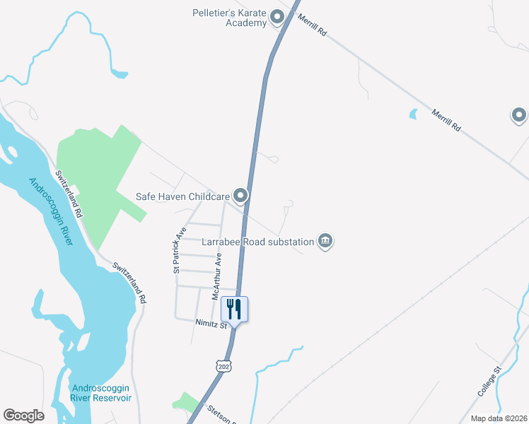 map of restaurants, bars, coffee shops, grocery stores, and more near 1143 Main Street in Lewiston