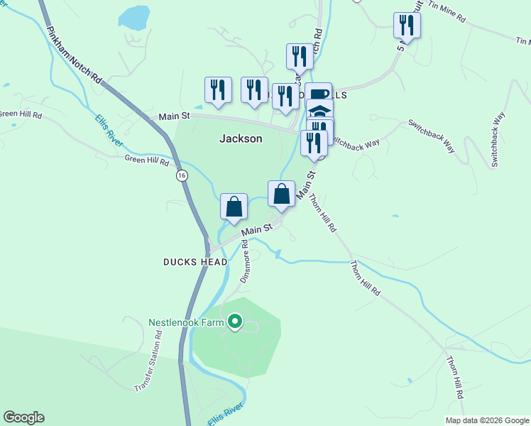 map of restaurants, bars, coffee shops, grocery stores, and more near Village Road in Jackson