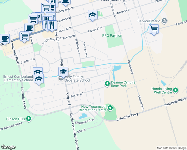 map of restaurants, bars, coffee shops, grocery stores, and more near in New Tecumseth