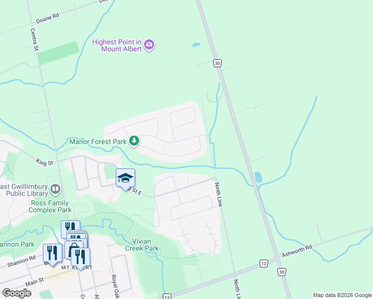map of restaurants, bars, coffee shops, grocery stores, and more near 64 Manor Forest Road in Mount Albert