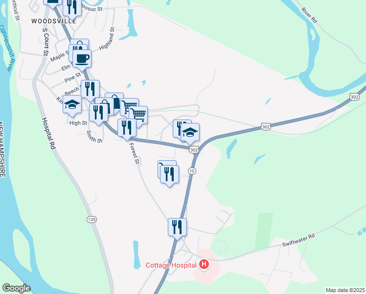 map of restaurants, bars, coffee shops, grocery stores, and more near 206 Central Street in Haverhill
