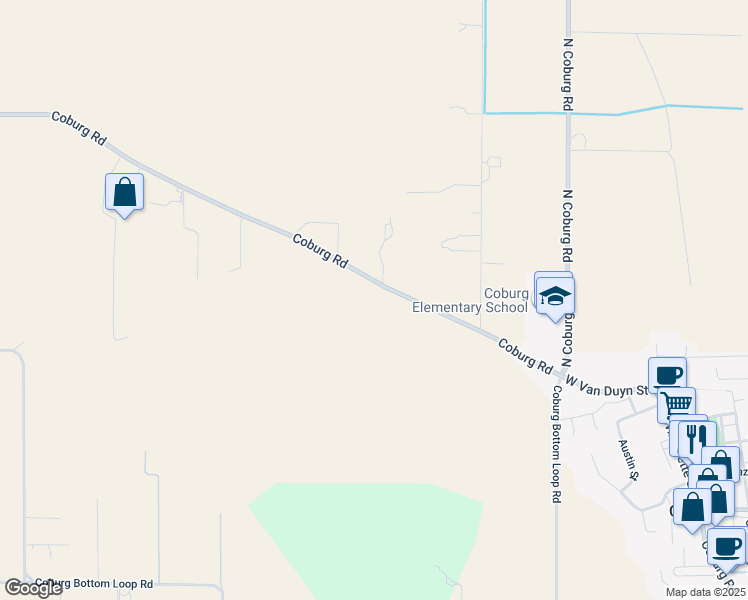 map of restaurants, bars, coffee shops, grocery stores, and more near 91322 Coburg Road in Eugene
