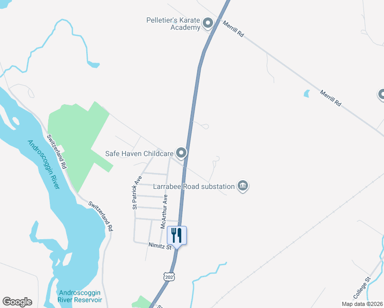 map of restaurants, bars, coffee shops, grocery stores, and more near 1143 Main Street in Lewiston