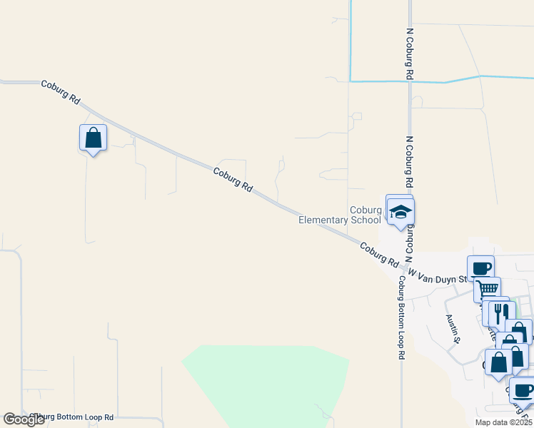 map of restaurants, bars, coffee shops, grocery stores, and more near 91322 Coburg Road in Eugene