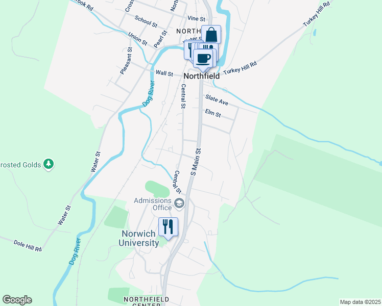 map of restaurants, bars, coffee shops, grocery stores, and more near 376 South Main Street in Northfield