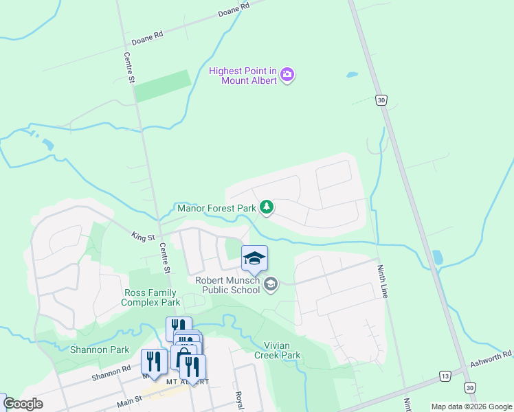 map of restaurants, bars, coffee shops, grocery stores, and more near 16 Vivian Creek Road in East Gwillimbury