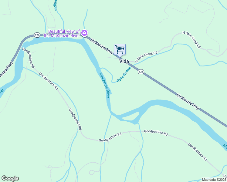map of restaurants, bars, coffee shops, grocery stores, and more near 45650 McKenzie Highway in Vida