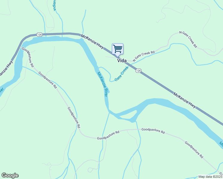 map of restaurants, bars, coffee shops, grocery stores, and more near 45650 McKenzie Highway in Vida