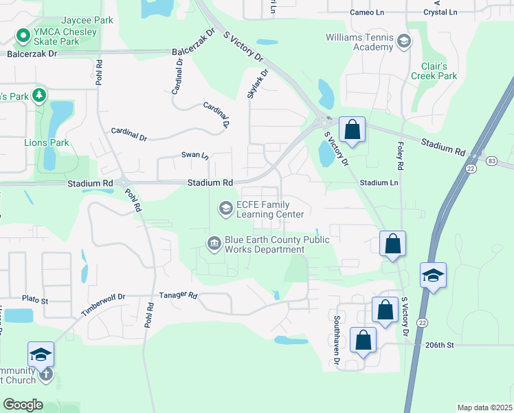 map of restaurants, bars, coffee shops, grocery stores, and more near 332 Tanager Path in Mankato