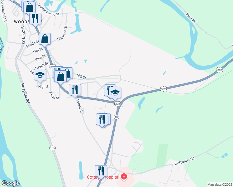 map of restaurants, bars, coffee shops, grocery stores, and more near 206 Central Street in Haverhill