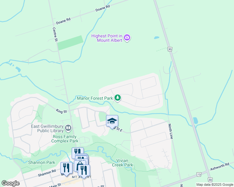 map of restaurants, bars, coffee shops, grocery stores, and more near 22 Vivian Creek Road in Mount Albert