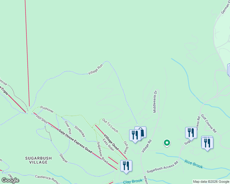map of restaurants, bars, coffee shops, grocery stores, and more near 105 Village Run Drive in Warren