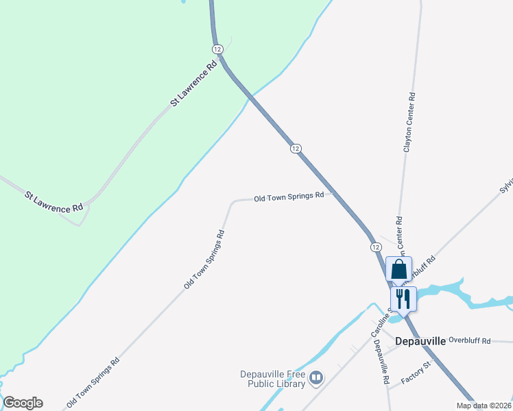 map of restaurants, bars, coffee shops, grocery stores, and more near 32886 Old Town Springs Road in Chaumont