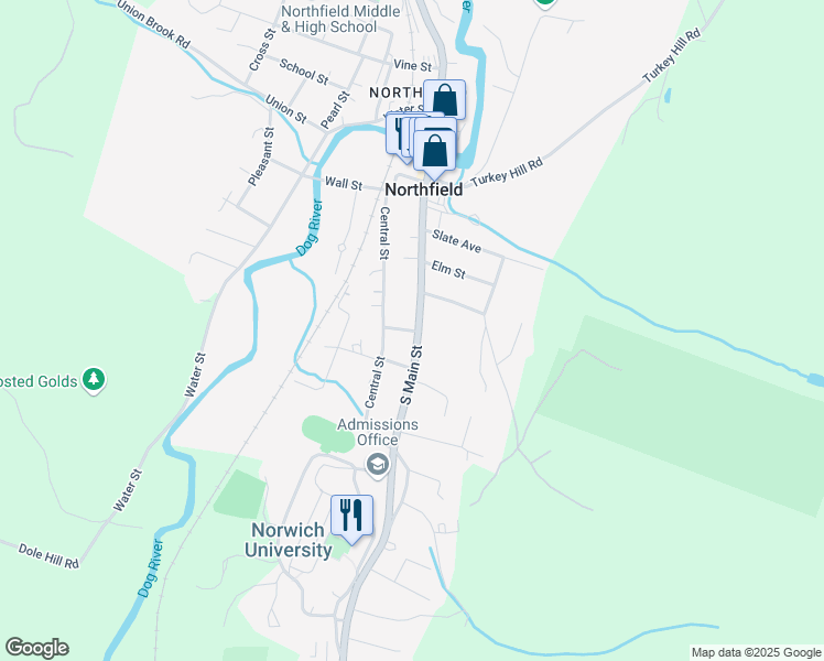 map of restaurants, bars, coffee shops, grocery stores, and more near 12 Little Northfield Road in Northfield