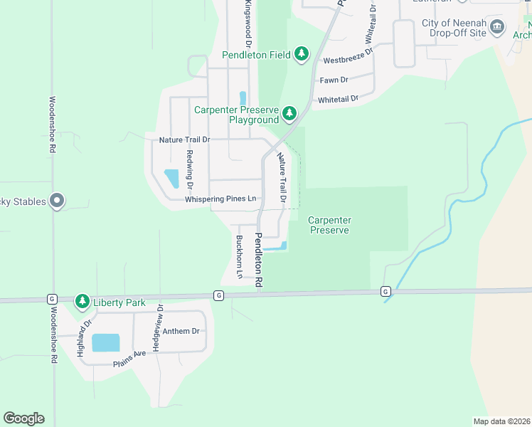 map of restaurants, bars, coffee shops, grocery stores, and more near 1636 Pendleton Road in Neenah