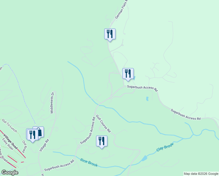 map of restaurants, bars, coffee shops, grocery stores, and more near 18 Club Sugarbush South Drive in Warren