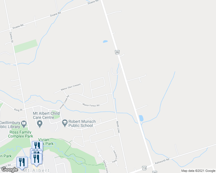 map of restaurants, bars, coffee shops, grocery stores, and more near 76 Ridge Gate Crescent in Mount Albert