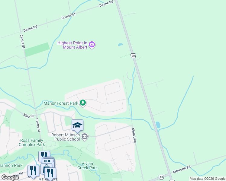 map of restaurants, bars, coffee shops, grocery stores, and more near 93 Ridge Gate Crescent in Mount Albert