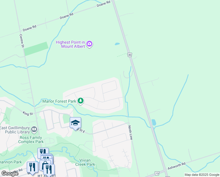 map of restaurants, bars, coffee shops, grocery stores, and more near 93 Ridge Gate Crescent in Mount Albert
