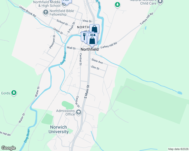 map of restaurants, bars, coffee shops, grocery stores, and more near 50 Prospect St in Northfield