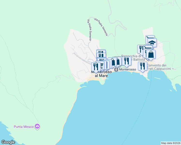 map of restaurants, bars, coffee shops, grocery stores, and more near 118 Via IV Novembre in Monterosso al Mare