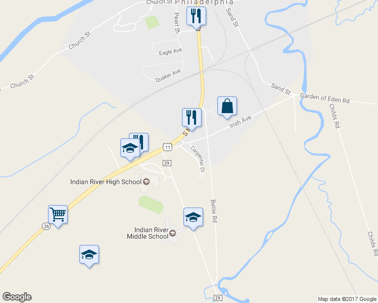map of restaurants, bars, coffee shops, grocery stores, and more near 33011 Carpenter Drive in Philadelphia
