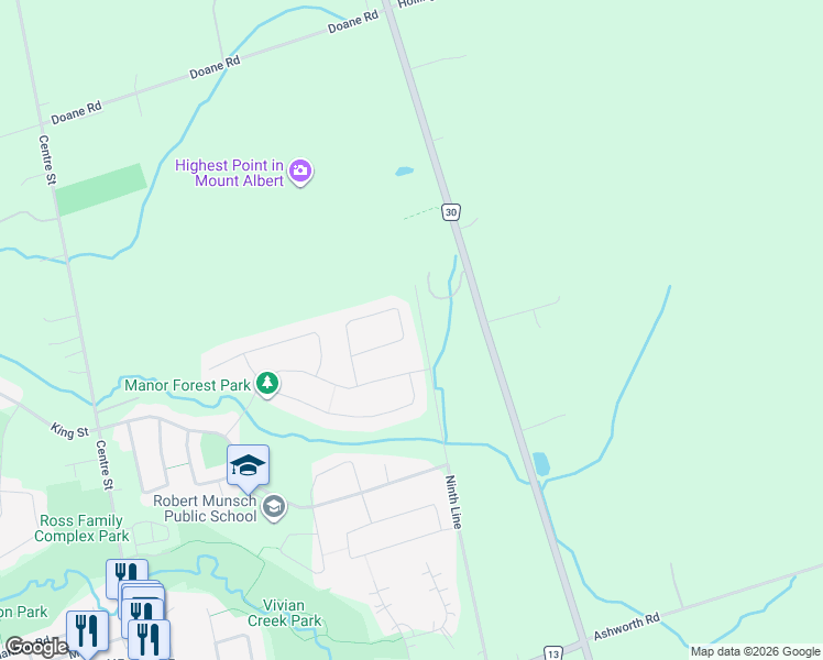 map of restaurants, bars, coffee shops, grocery stores, and more near 76 Ridge Gate Crescent in Mount Albert