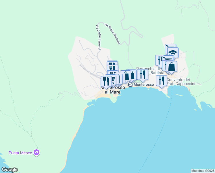 map of restaurants, bars, coffee shops, grocery stores, and more near 118 Via IV Novembre in Monterosso Al Mare