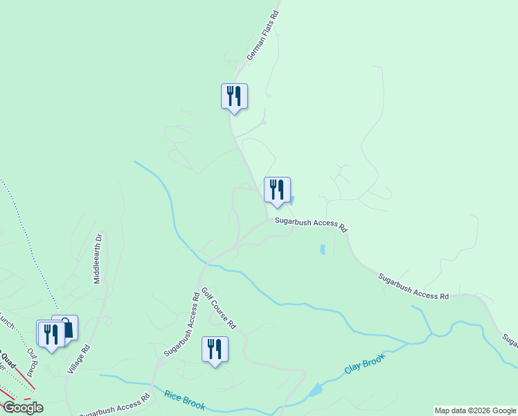 map of restaurants, bars, coffee shops, grocery stores, and more near 1939 Sugarbush Access Road in Warren