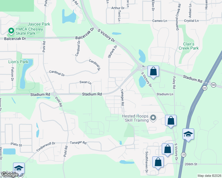 map of restaurants, bars, coffee shops, grocery stores, and more near 120 Tanager Path in Mankato