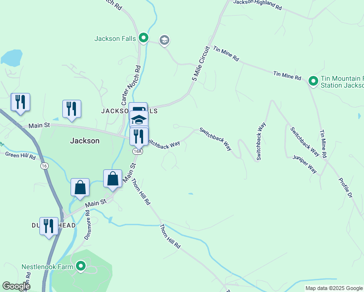map of restaurants, bars, coffee shops, grocery stores, and more near 41 Switchback Way in Jackson