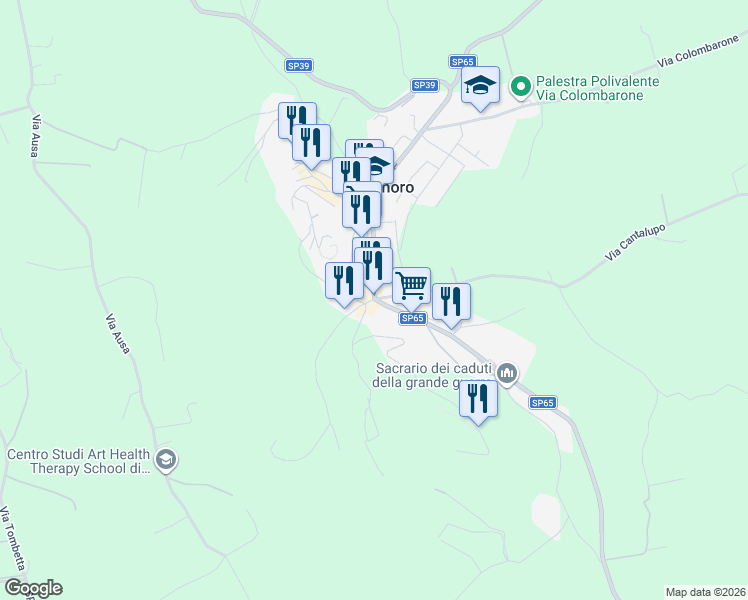 map of restaurants, bars, coffee shops, grocery stores, and more near 21 Strada Provinciale 65 in Bertinoro