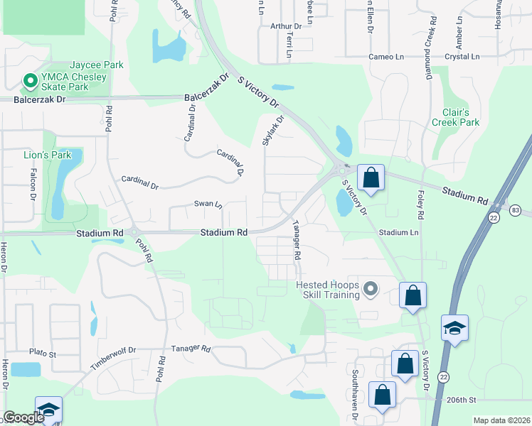 map of restaurants, bars, coffee shops, grocery stores, and more near 308 South Skylark Trail in Mankato