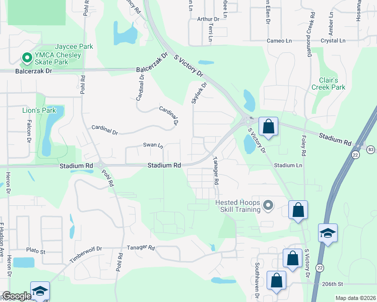 map of restaurants, bars, coffee shops, grocery stores, and more near 308 South Skylark Trail in Mankato