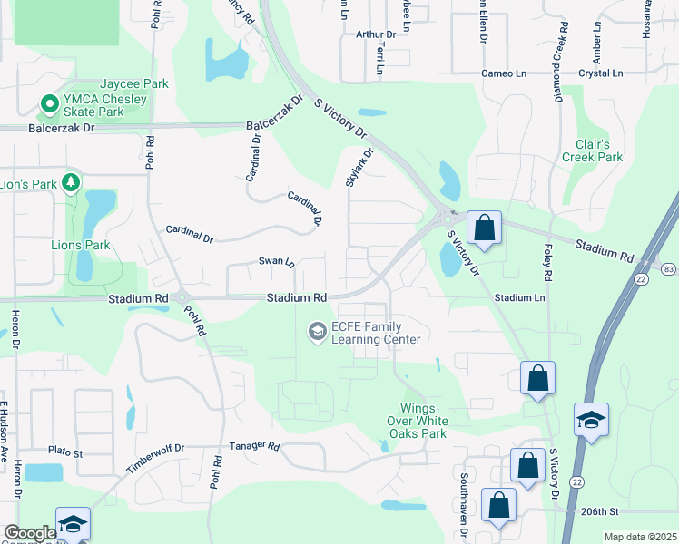 map of restaurants, bars, coffee shops, grocery stores, and more near 308 South Skylark Trail in Mankato