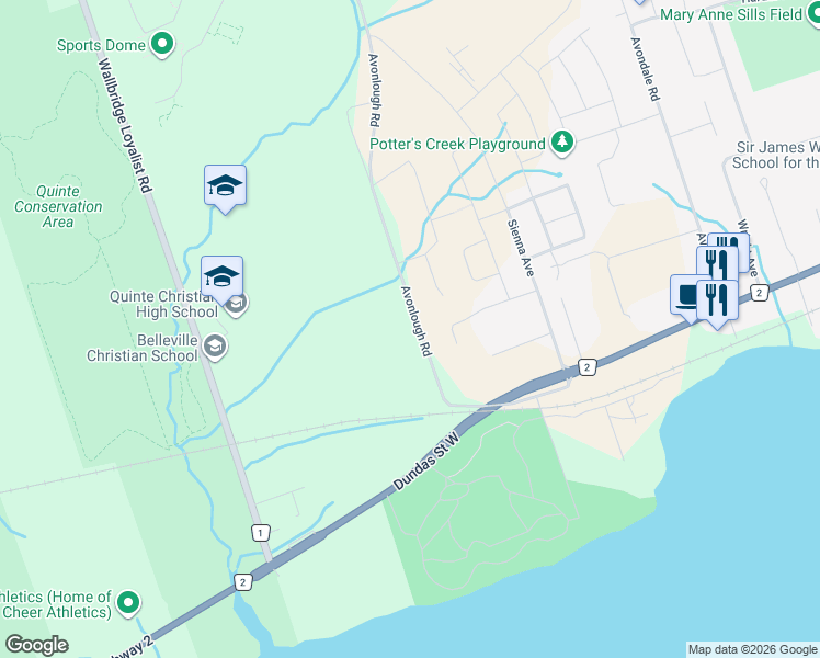 map of restaurants, bars, coffee shops, grocery stores, and more near 143 Avonlough Road in Belleville