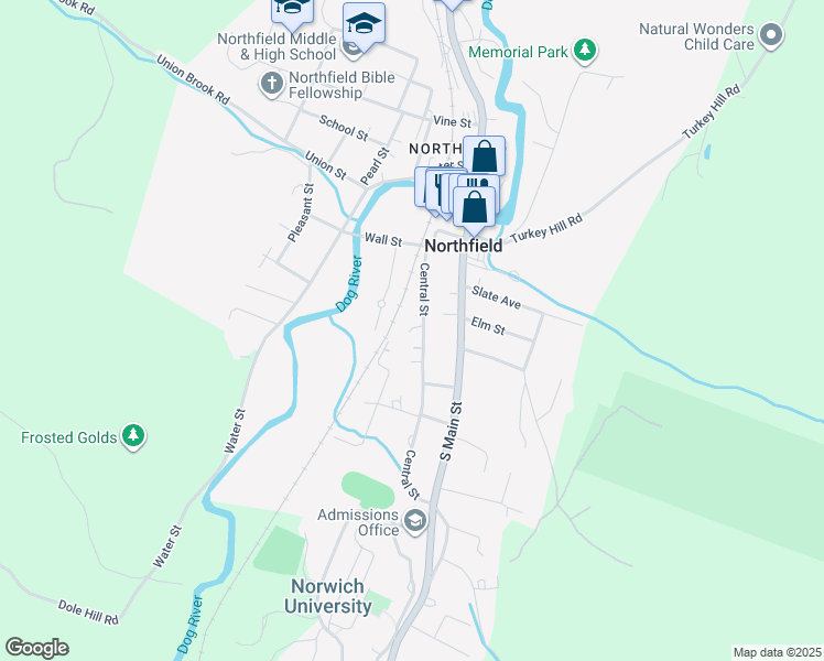 map of restaurants, bars, coffee shops, grocery stores, and more near 134 Central Street in Northfield