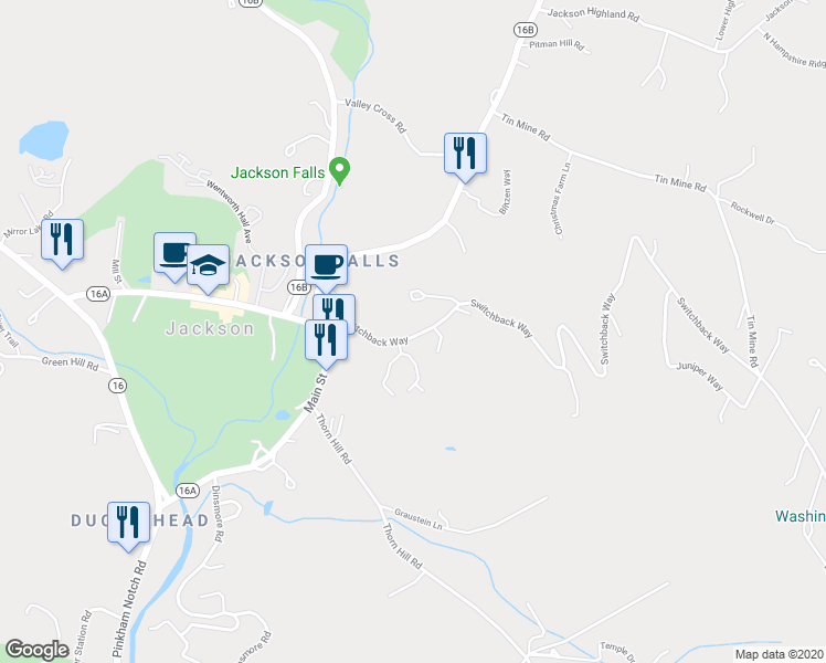 map of restaurants, bars, coffee shops, grocery stores, and more near 41 Switchback Way in Jackson