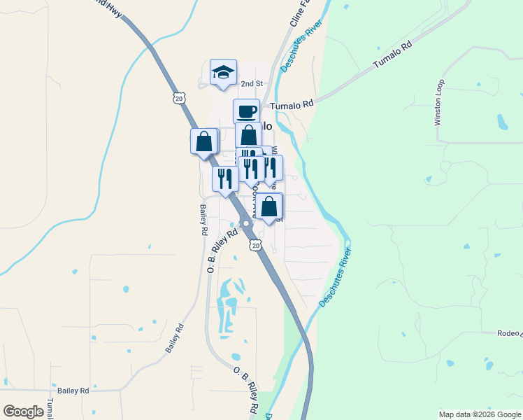map of restaurants, bars, coffee shops, grocery stores, and more near 19860 8th Street in Bend
