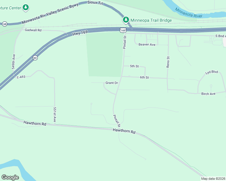 map of restaurants, bars, coffee shops, grocery stores, and more near 1801 Grant Drive in Mankato