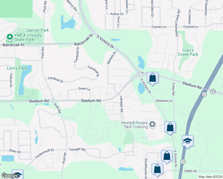 map of restaurants, bars, coffee shops, grocery stores, and more near 509 East Skylark Trail in Mankato