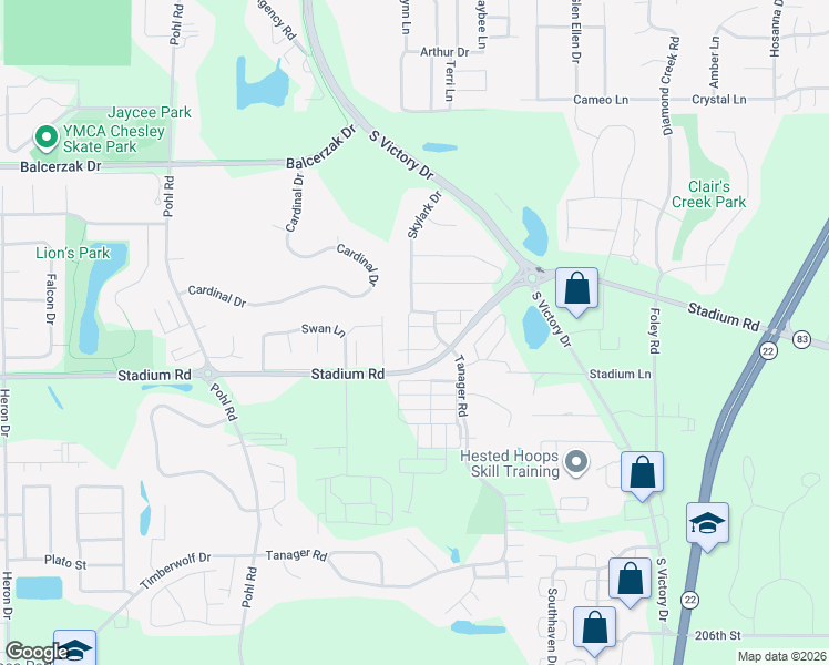 map of restaurants, bars, coffee shops, grocery stores, and more near 308 South Skylark Trail in Mankato