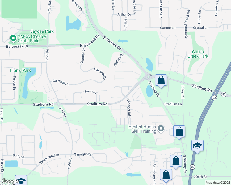 map of restaurants, bars, coffee shops, grocery stores, and more near 308 South Skylark Trail in Mankato