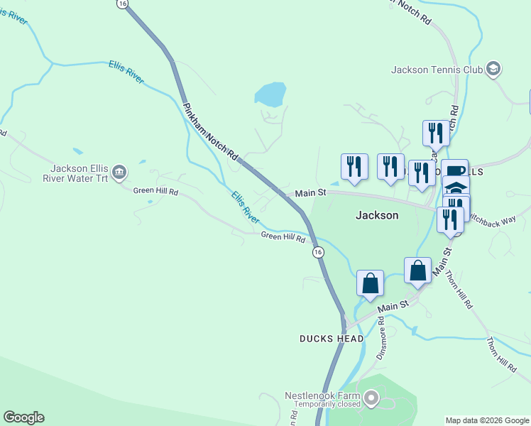 map of restaurants, bars, coffee shops, grocery stores, and more near 17 Harriman Road in Jackson