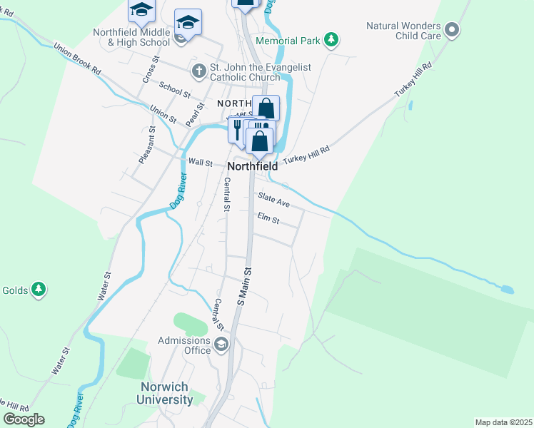 map of restaurants, bars, coffee shops, grocery stores, and more near 43 Elm St in Northfield