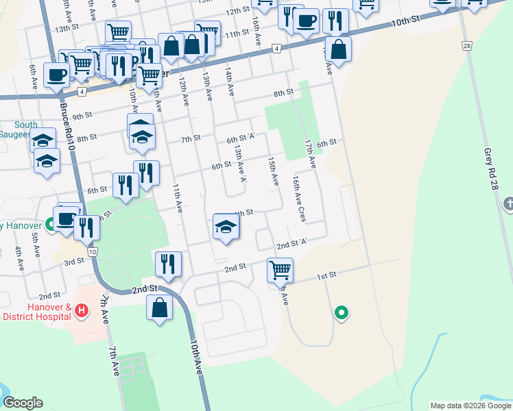 map of restaurants, bars, coffee shops, grocery stores, and more near 498 4th Street in Hanover